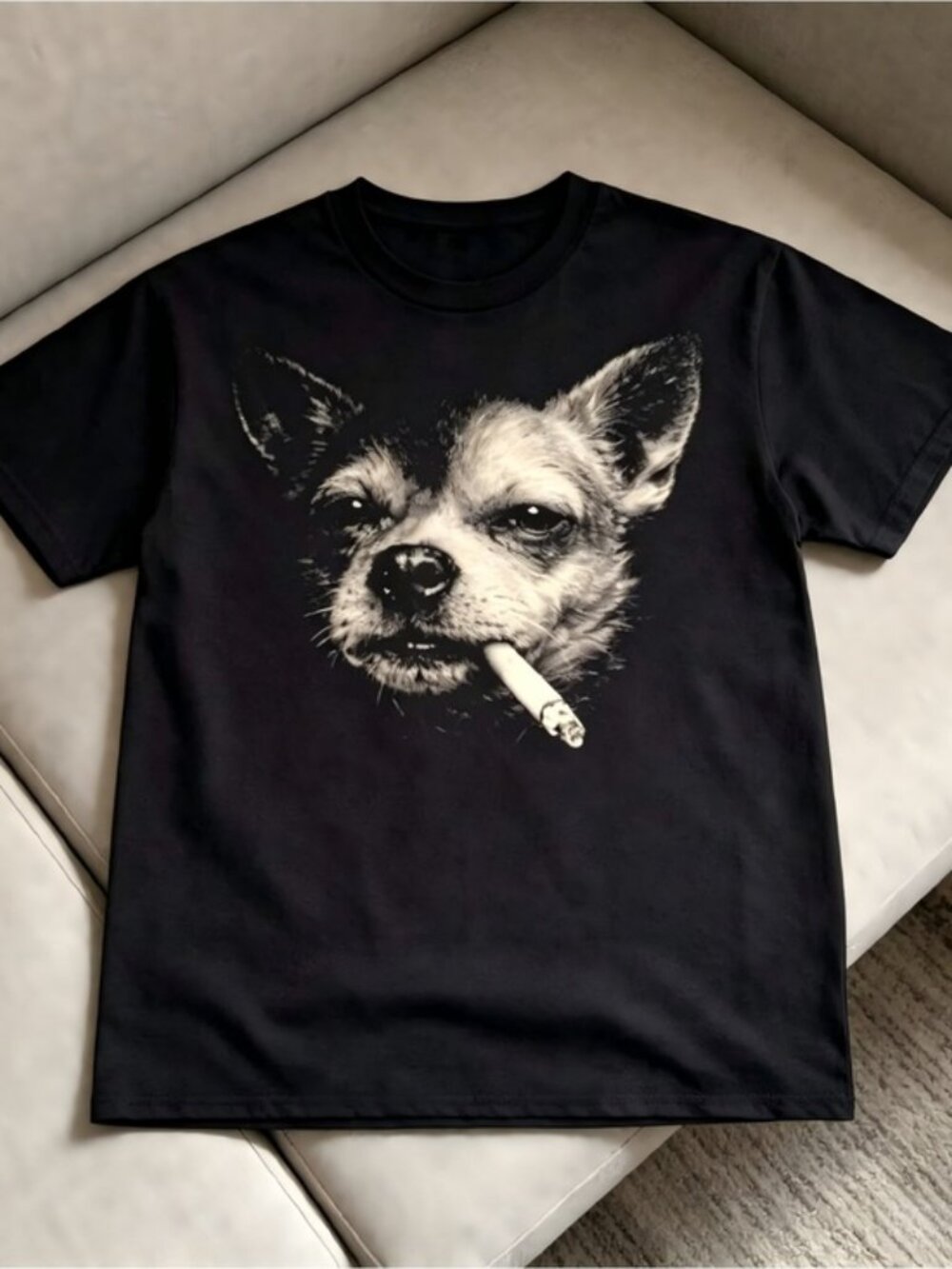 Smoking Dog Graphic Tee Black Women Men T-shirt unisex